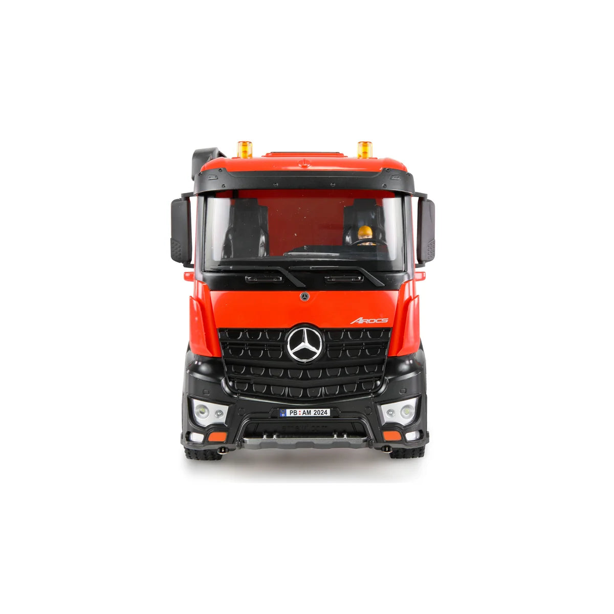 Amewi Mercedes-Benz Arocs Muldenkipper 6x4 Rot 22407 im Maßstab 1:14 Baumaschine RTR – Frontansicht