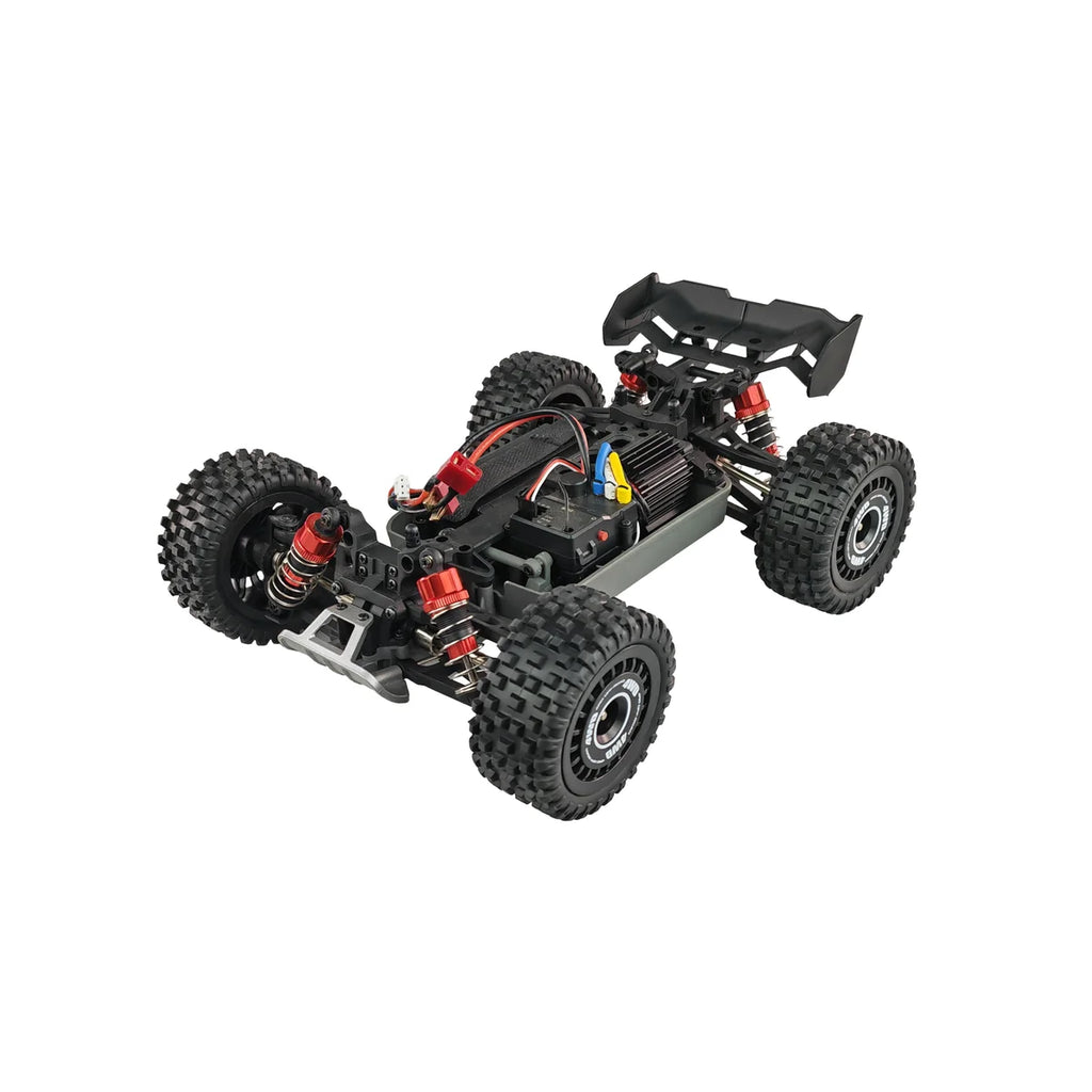 Amewi MEW4 Buggy brushless 4WD 22654 im Maßstab 1:16 Buggy RTR – Draufsicht mit roten Stoßdämpfern und schwarzer Karosserie