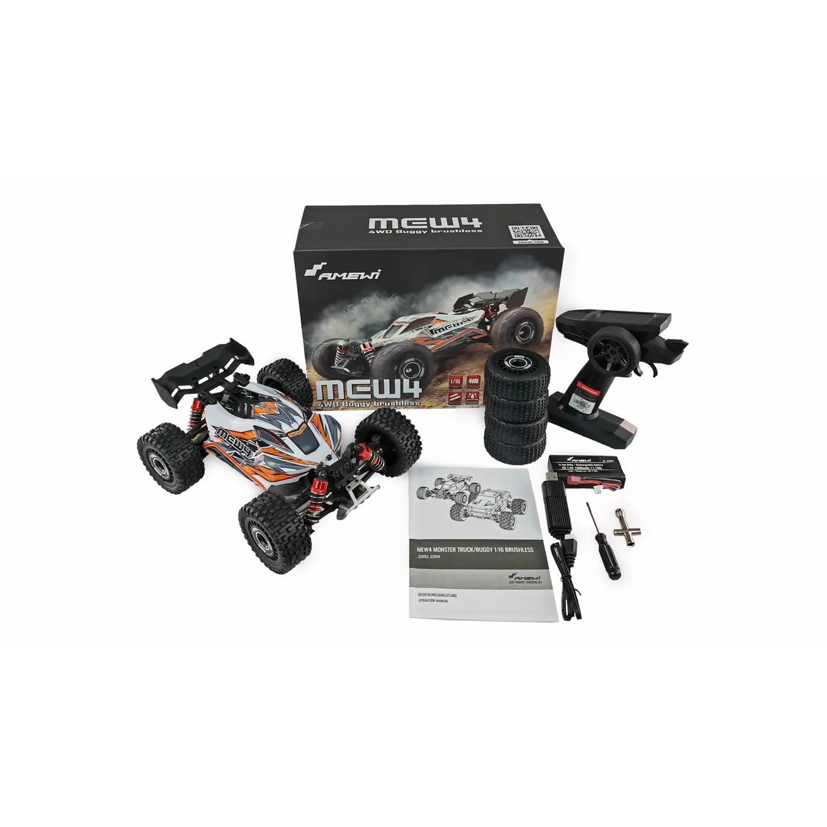 Amewi MEW4 Buggy brushless 4WD 22654 im Maßstab 1:16 Buggy RTR – Lieferumfang und Zubehör
