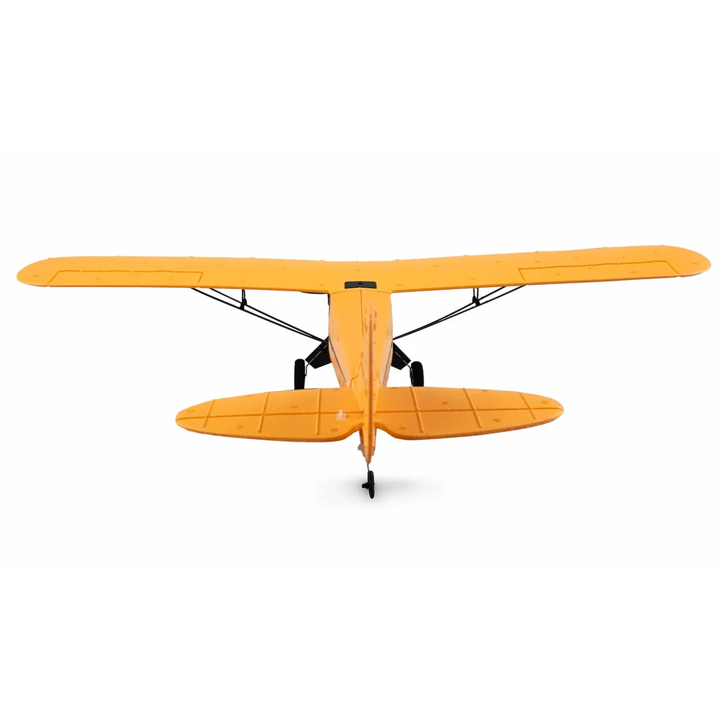Amewi Piper J-3 Cup mit Gyro 3-Kanal gelb 24107 Flugzeug RTF – Draufsicht gelbes Flugzeug mit Fahrwerk von oben