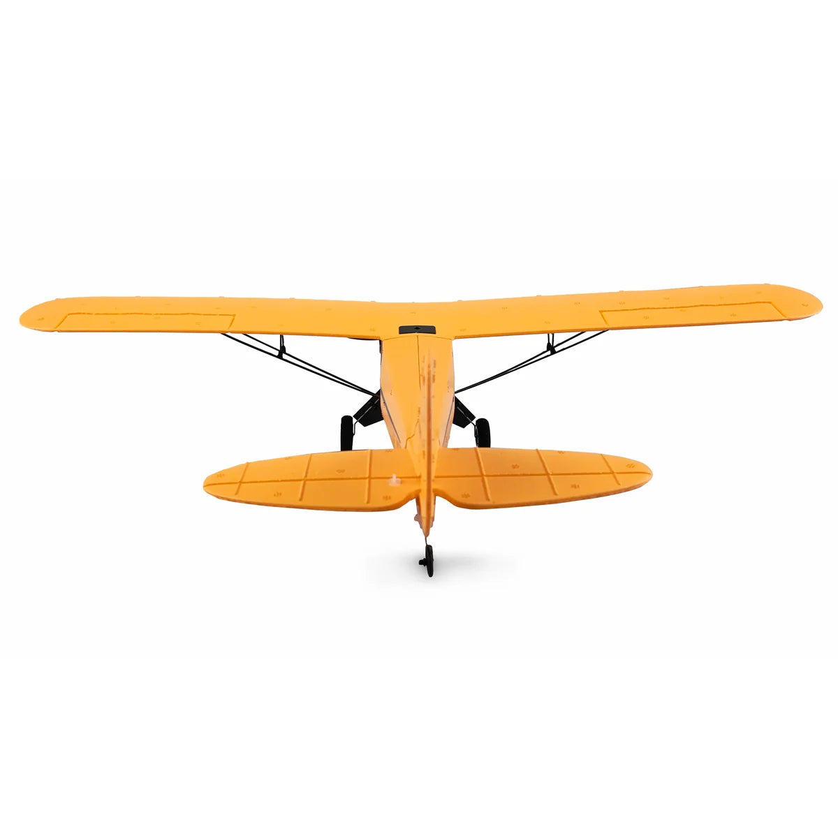 Amewi Piper J-3 Cup mit Gyro 3-Kanal gelb 24107 Flugzeug RTF – Draufsicht gelbes Flugzeug mit Fahrwerk von oben