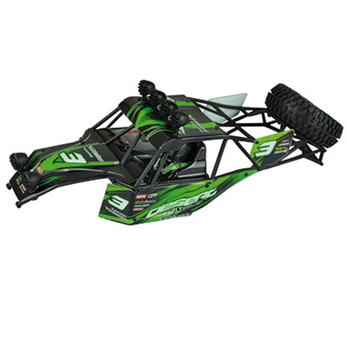 Amewi Sandbuggy Karosserie grün 012-FY-CK03G im Maßstab 1:12 Buggy – Draufsicht mit grüner Karosserie und schwarzem Chassis