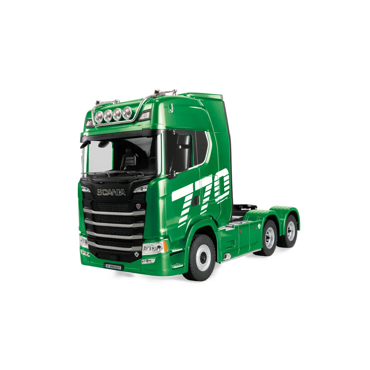 Amewi Scania 770 S Zugmaschine 6x4 Grün 22770 im Maßstab 1:18 Truck RTR – Seitenansicht mit Dachleuchten und weißem Streifen