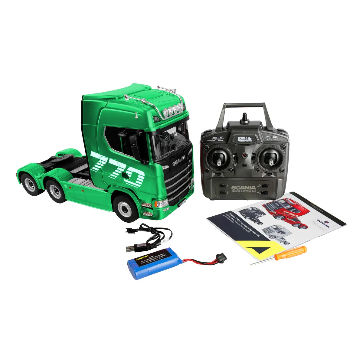 Amewi Scania 770 S Zugmaschine 6x4 Grün 22770 im Maßstab 1:18 Truck RTR – Lieferumfang und Zubehör
