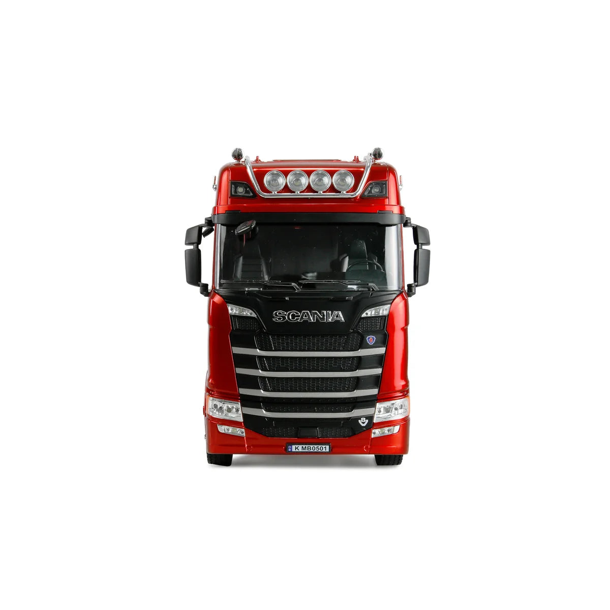 Amewi Scania 770 S Zugmaschine 6x4 Rot 22717 im Maßstab 1:18 Truck RTR – Frontansicht mit Scheinwerfern und Dachleuchten