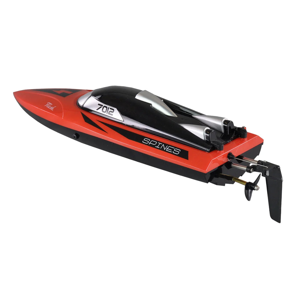 Amewi Speedboot 7012 Mono 460mm 25km/h rot 26069 Speedboot RTR – Seitenansicht mit Propelleranlage und Ruderblatt