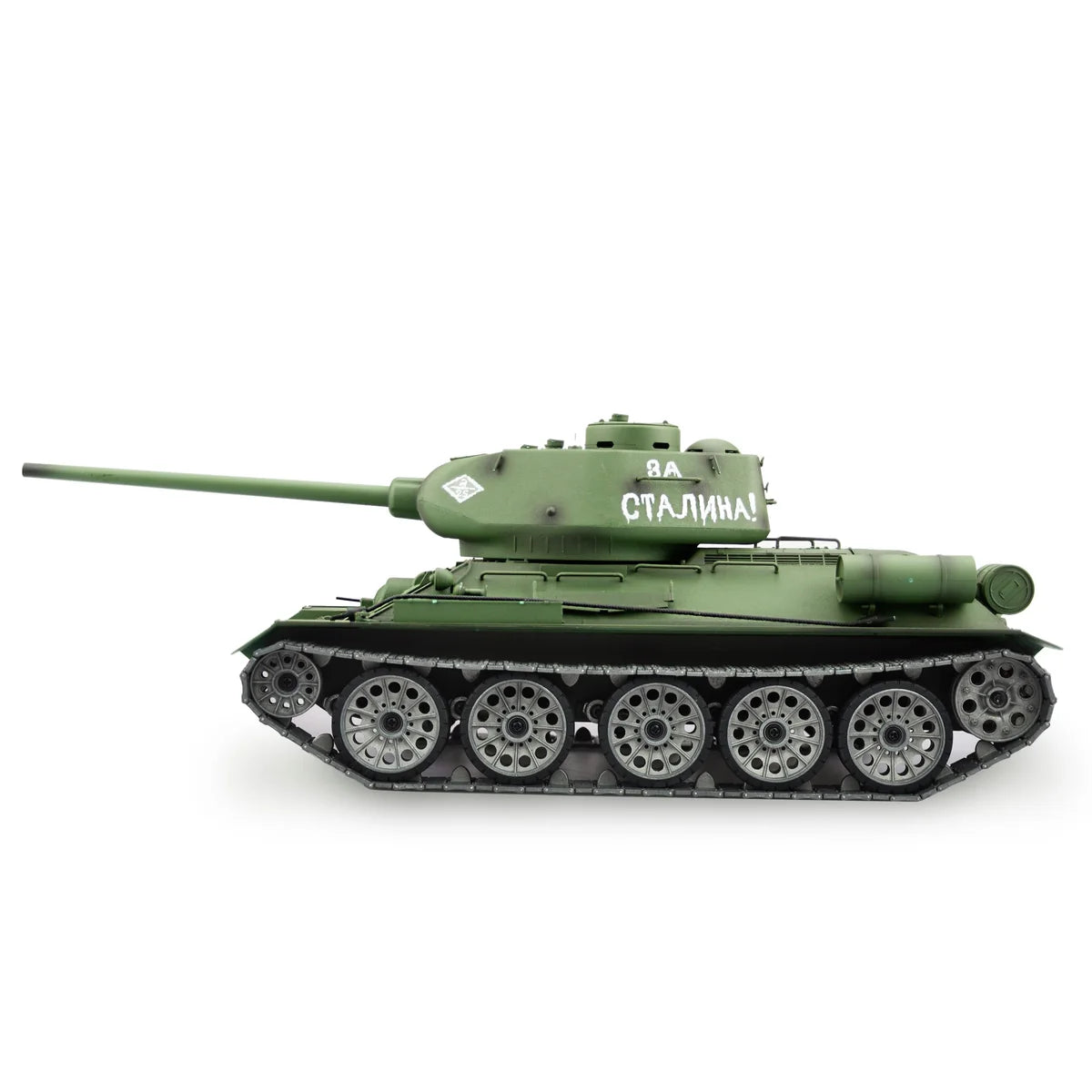 Amewi T-34/85 Professional Line IR/BB 23117 im Maßstab 1:16 Panzer RTR – Seitenansicht mit Ketten und sechs Rädern