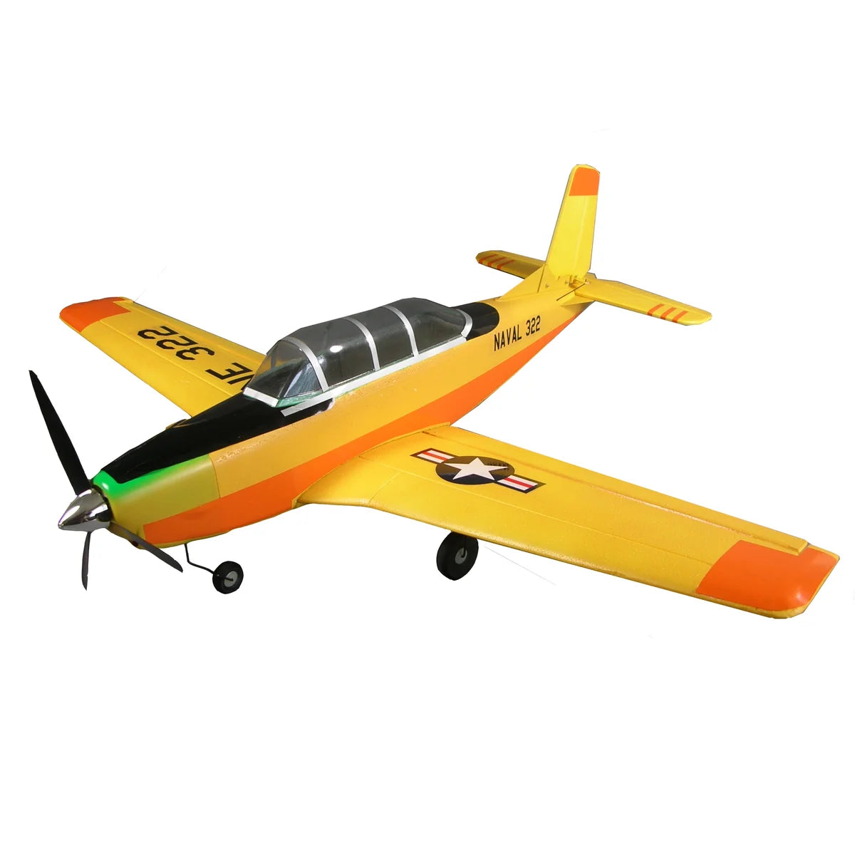 Amewi T-34 Mentor brushless 4-Kanal 880mm 24018 Flugzeug RTF – Seitenansicht mit Propeller und Fahrwerk