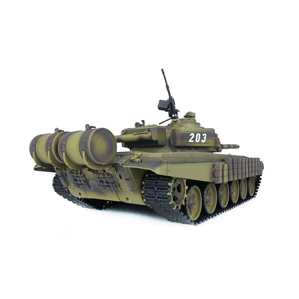 Amewi T-72 Advanced Line IR/BB 23120 im Maßstab 1:16 Panzer RTR – Seitenansicht mit Zusatzausrüstung und Raupenketten