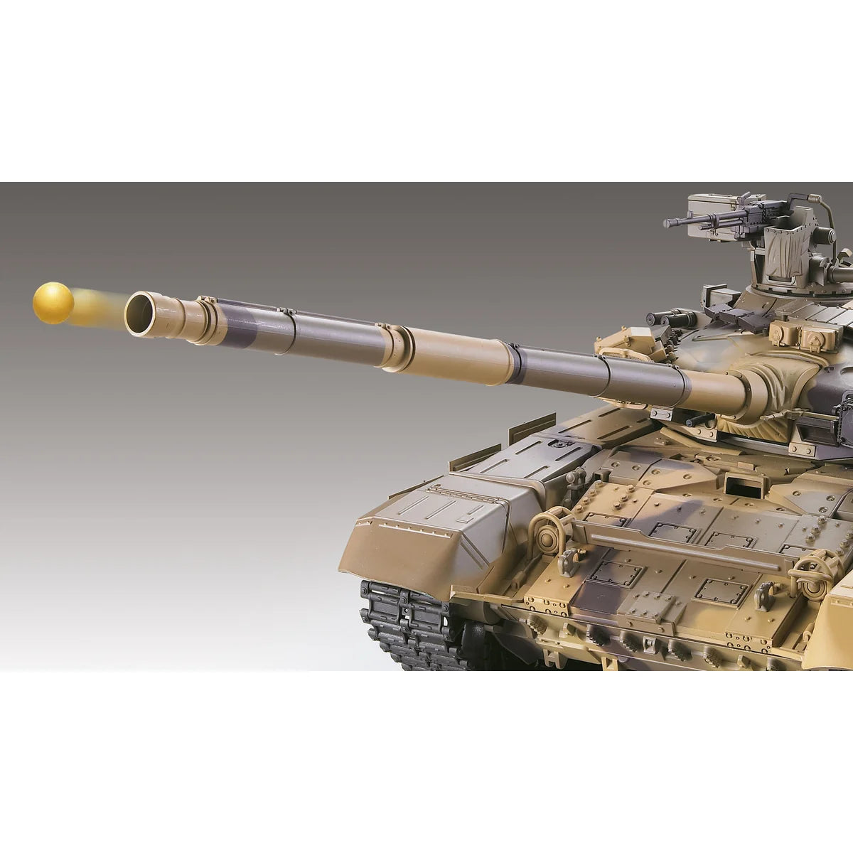 Amewi T-90 Advanced Line IR/BB 23118 im Maßstab 1:16 Panzer RTR – Seitenansicht mit Hauptgeschütz und Panzerturm