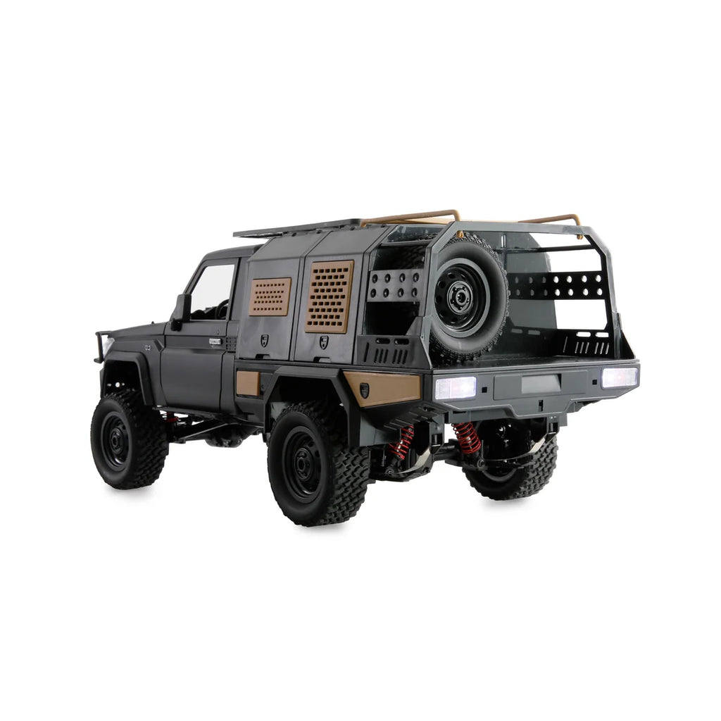 Amewi Toyota Land Cruiser Crawler 4WD 22706 im Maßstab 1:12 Crawler RTR – Rückansicht mit Aufbau, Reserverad und Heckleuchten