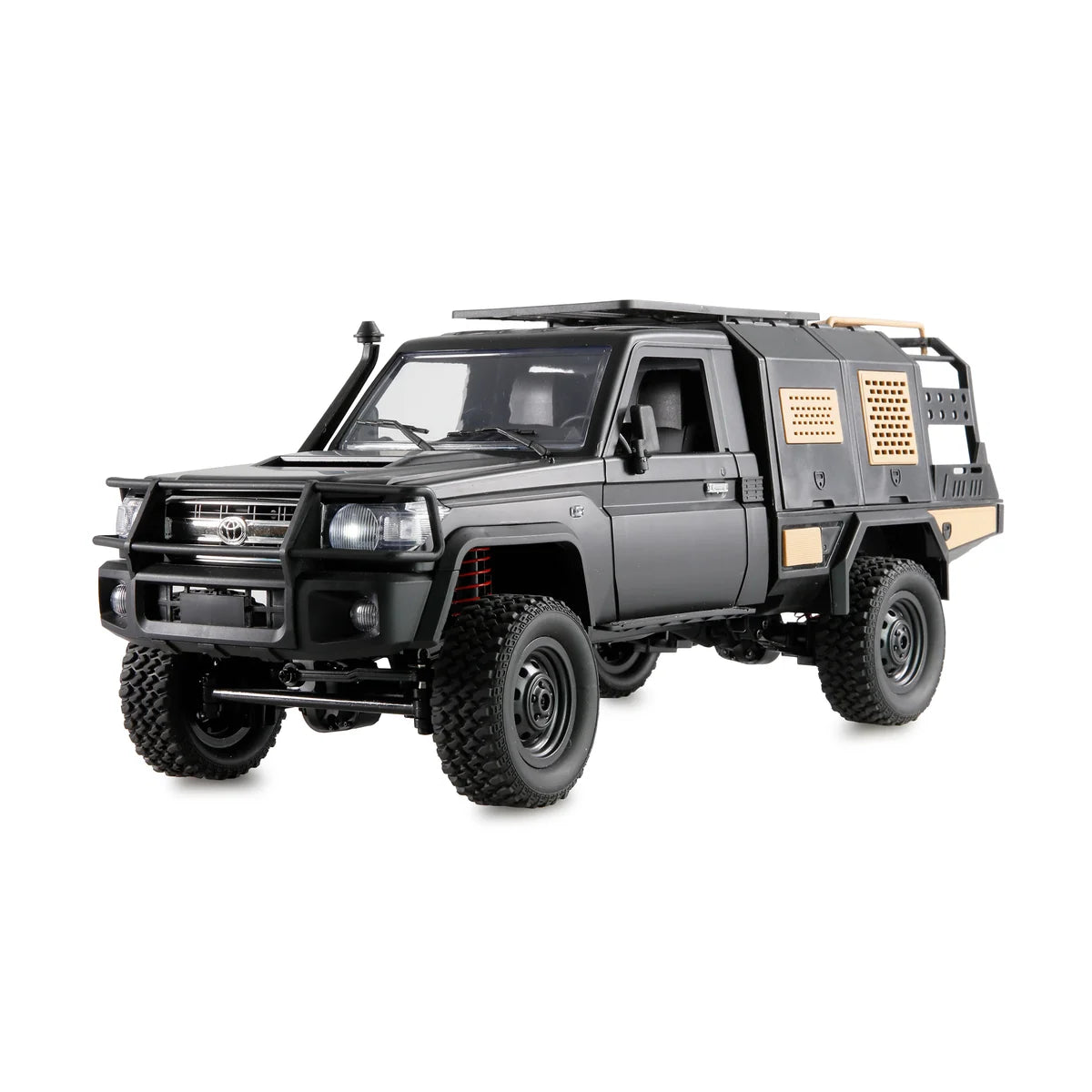 Amewi Toyota Land Cruiser Crawler 4WD 22706 im Maßstab 1:12 Crawler RTR – Seitenansicht mit Dachträger und Schutzgitter