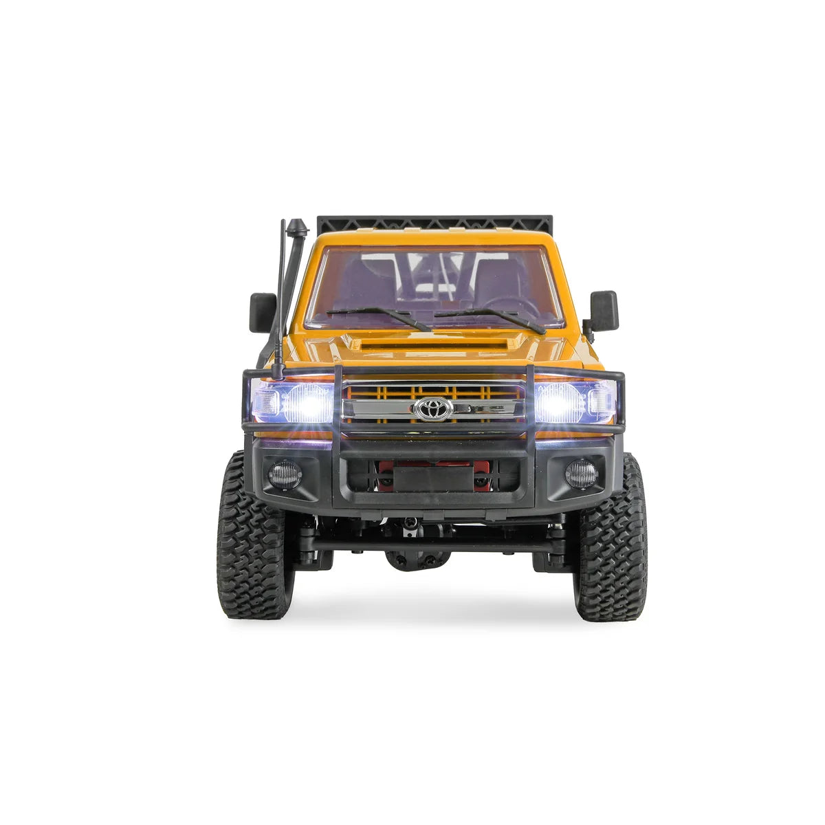 Amewi Toyota Land Cruiser Crawler Abschleppwagen 4WD Gelb 22752 im Maßstab 1:12 Crawler RTR – Frontansicht