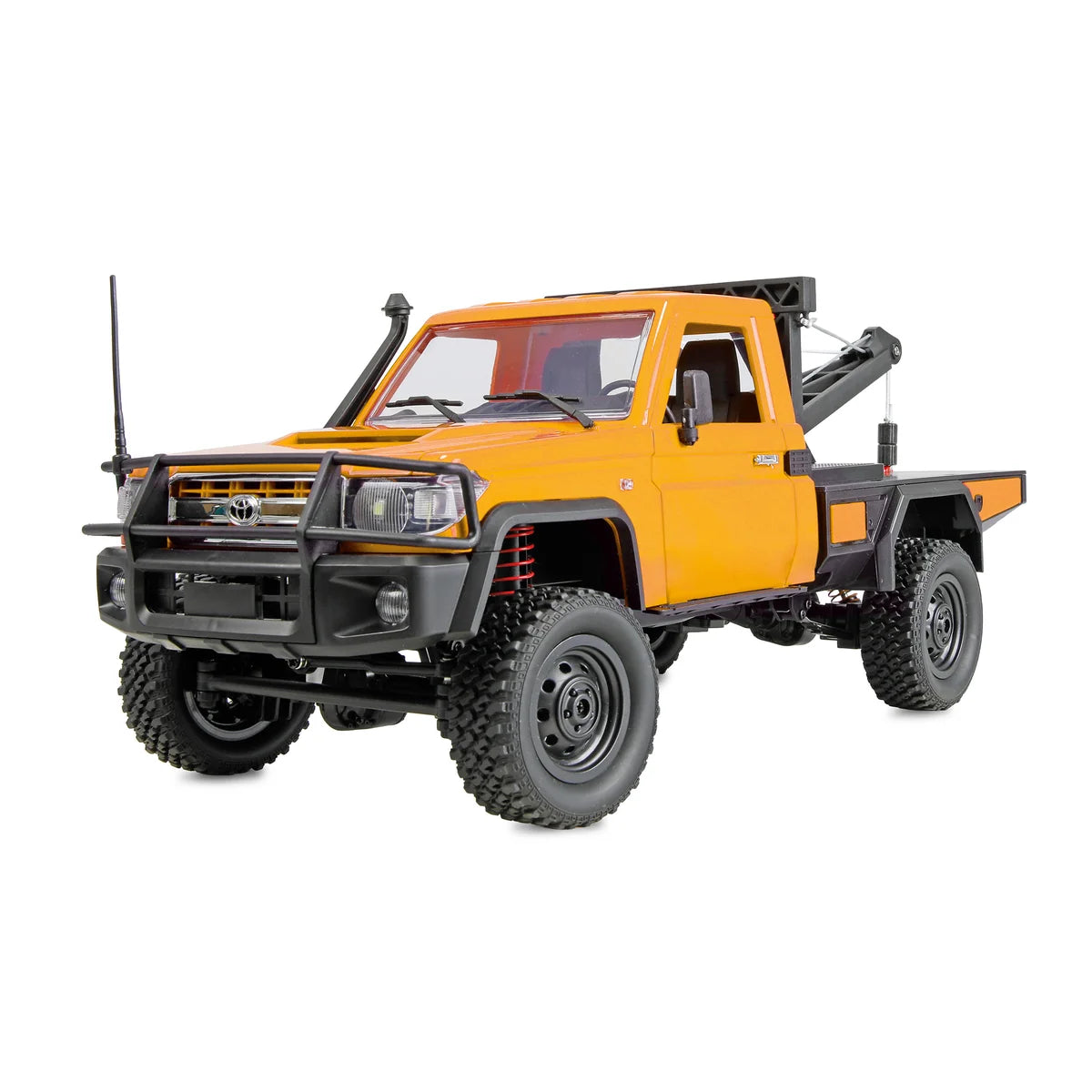 Amewi Toyota Land Cruiser Crawler Abschleppwagen 4WD Gelb 22752 im Maßstab 1:12 Crawler RTR – Frontansicht