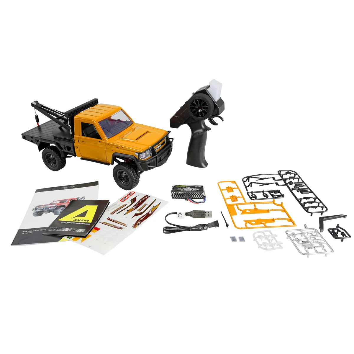 Amewi Toyota Land Cruiser Crawler Abschleppwagen 4WD Gelb 22752 im Maßstab 1:12 Crawler RTR – Lieferumfang und Zubehör