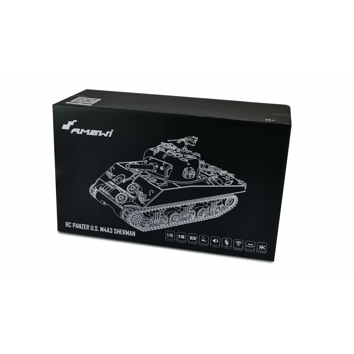Amewi U.S. M4A3 Sherman Advanced Line IR/BB 23114 im Maßstab 1:16 Panzer RTR – Verpackung