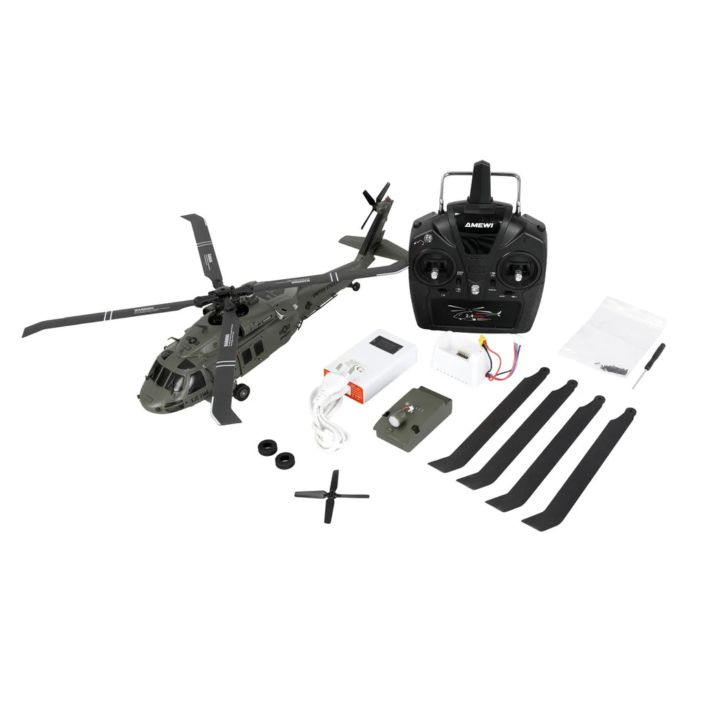 Amewi UH60 Black Hawk Marine CP Helikopter 6G/3D 25367 im Maßstab 1:47 Helikopter RTF – Lieferumfang und Zubehör