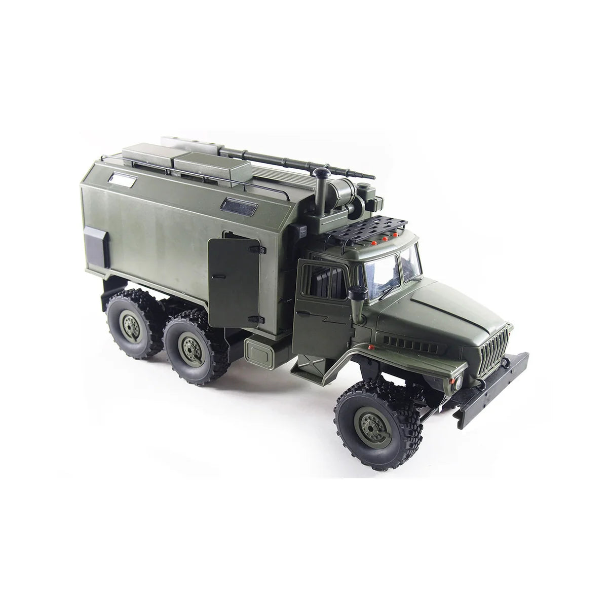 Amewi Ural B36 Militär Lkw 6WD grün 22371 im Maßstab 1:16 Truck RTR – Seitenansicht mit Ladefläche, Antenne und Rädern