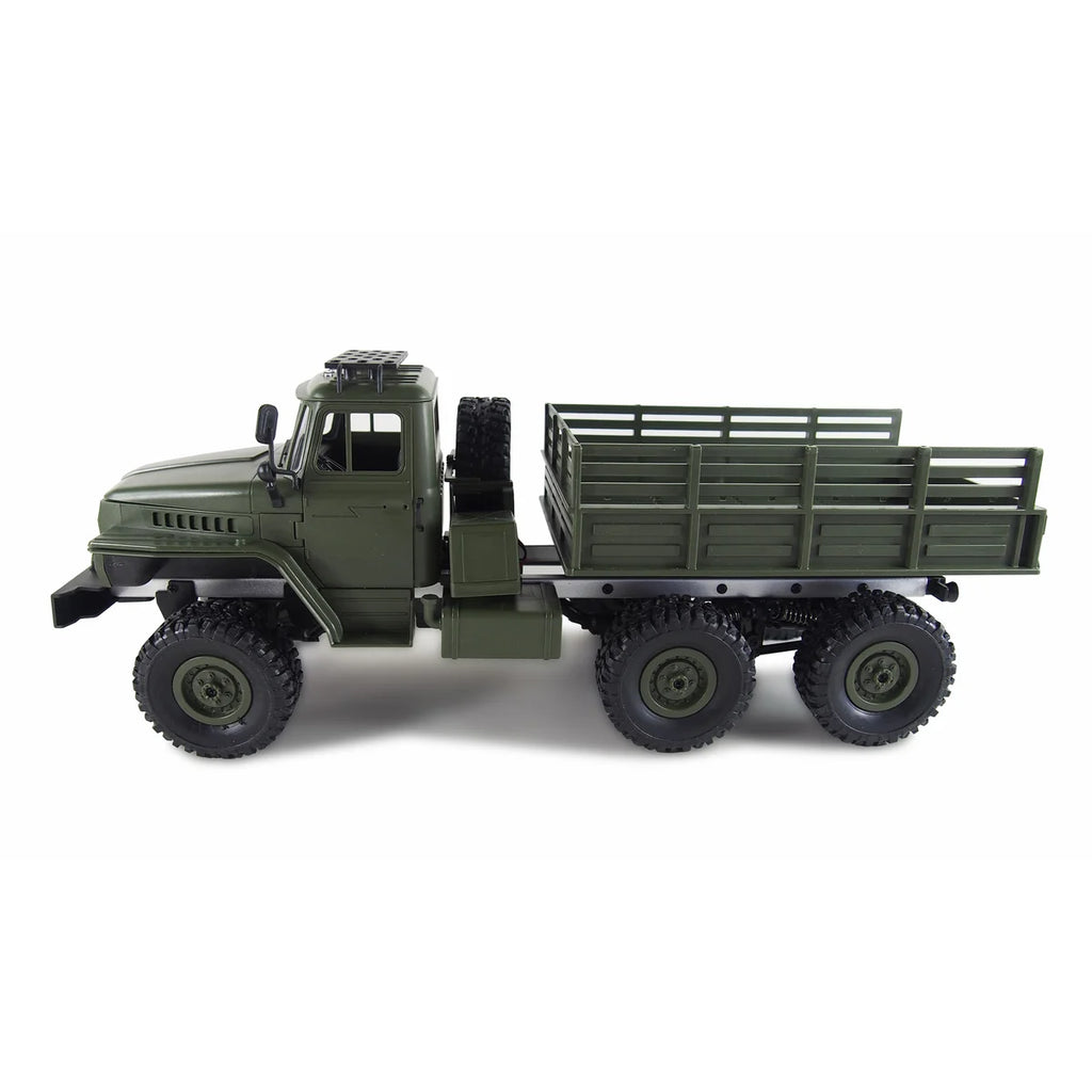 Amewi Ural Truck 6WD 22509 im Maßstab 1:16 Truck RTR – Seitenansicht mit Ladefläche und Spriegel, schwarze Reifen