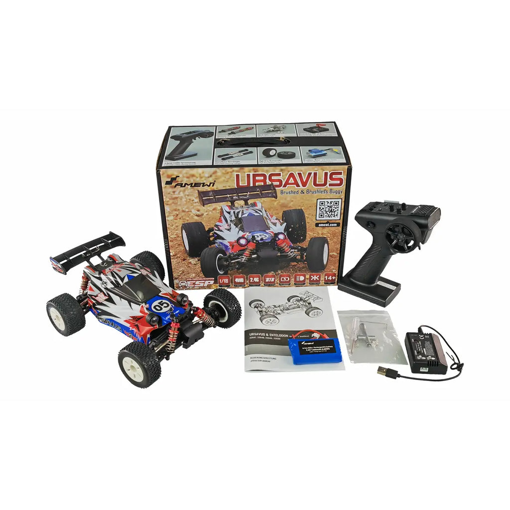 Amewi Ursavus Pro Buggy brushless 4WD 22647 im Maßstab 1:18 Buggy RTR – Lieferumfang und Zubehör