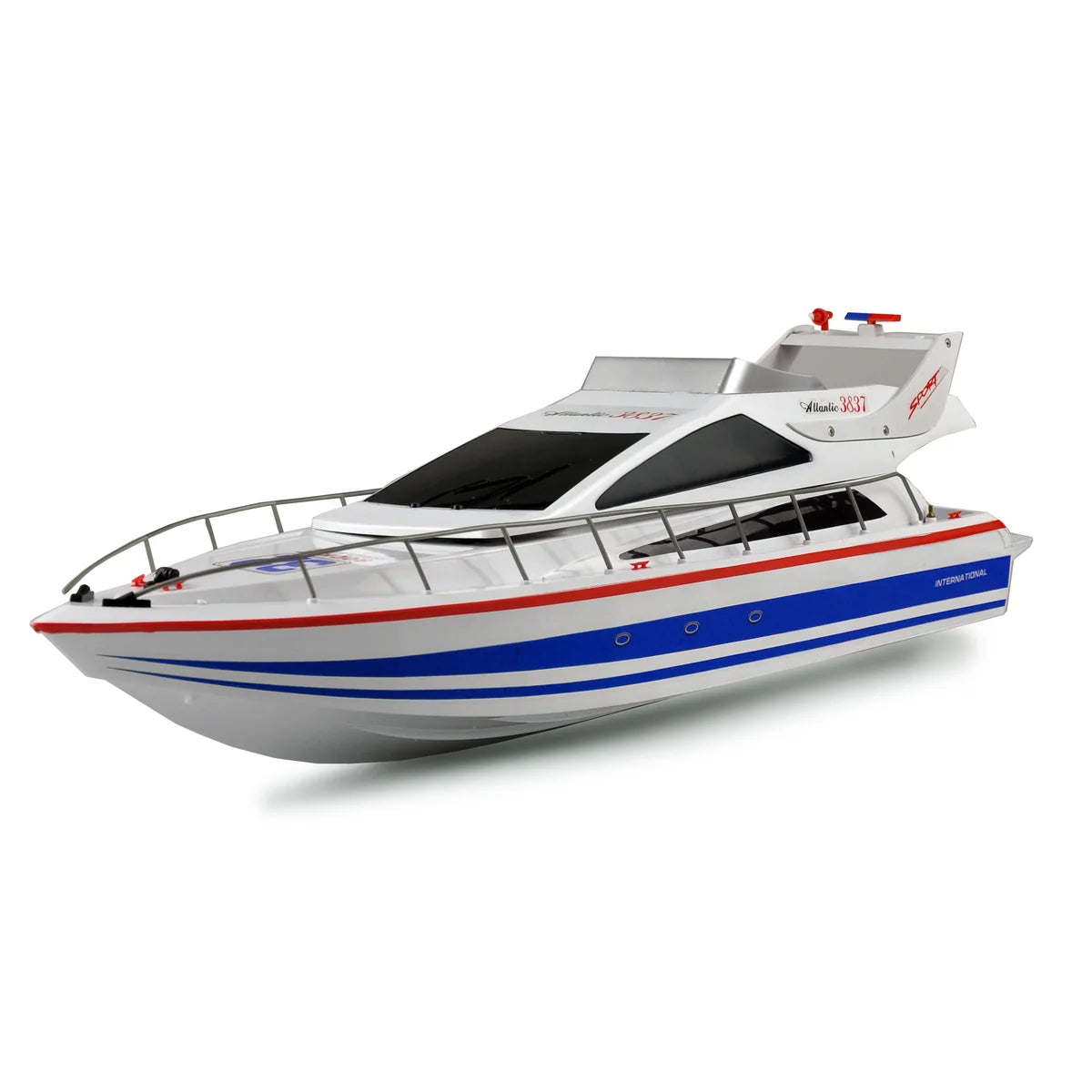 Amewi Yacht Atlantic 730mm 26005 Yacht RTR – Seitenansicht mit Kabine und Hardtop, rot-blau-weiße Lackierung