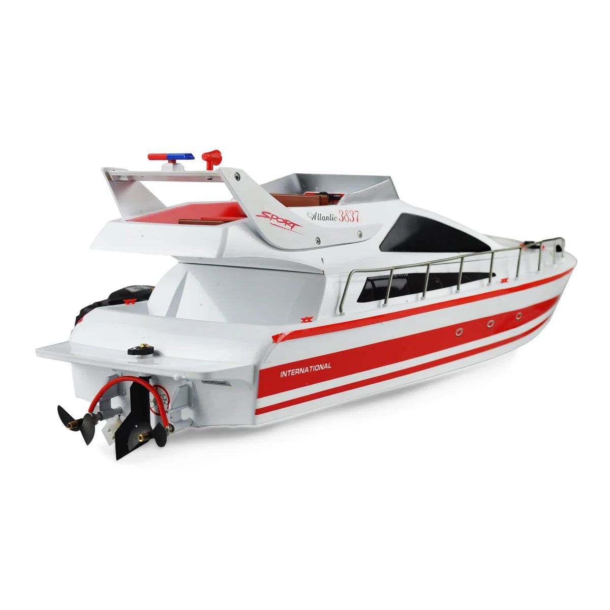 Amewi Yacht Atlantic 730mm 26005 Yacht RTR – Seitenansicht mit rotem Streifen und Propeller
