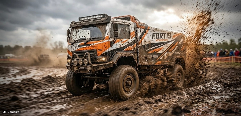 Hobby Plus DKR-4 Fortis brushless Rally Truck 1:18 4WD RTR Weiß HBP1810820-WH – Actionbild im Gelände