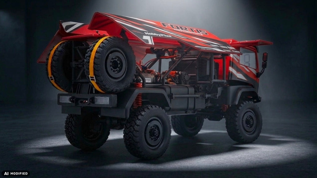 Hobby Plus DKR-4 Fortis Rally Truck 1:18 4WD RTR Rot HBP1810810-RD – Studioaufnahme Heck