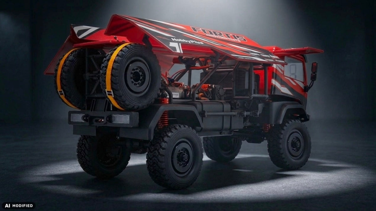 Hobby Plus DKR-4 Fortis Rally Truck 1:18 4WD RTR Rot HBP1810810-RD – Studioaufnahme Heck