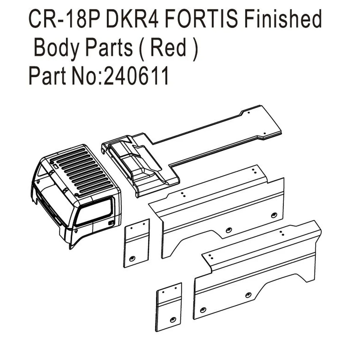 Hobby Plus Fortis Karosserieteile lackiert für DKR-4 Fortis Rot HBP240611 Zubehör im Maßstab 1:18 Truck