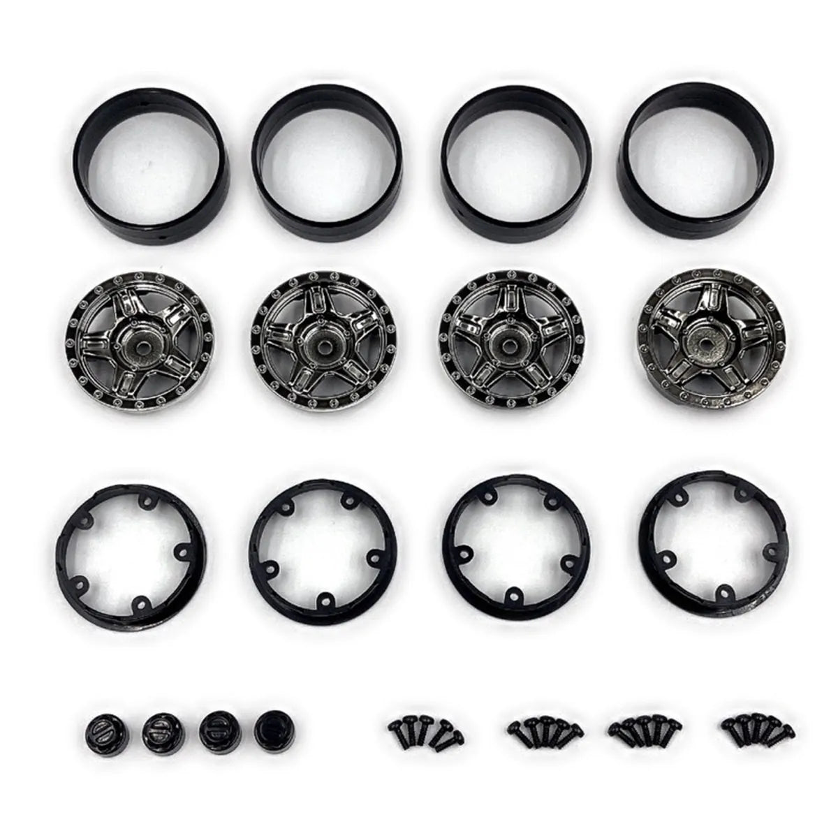 Hobby Plus Deep Star Bead Lock Wheel ( 1.2 ) Black Chrome HBP240505