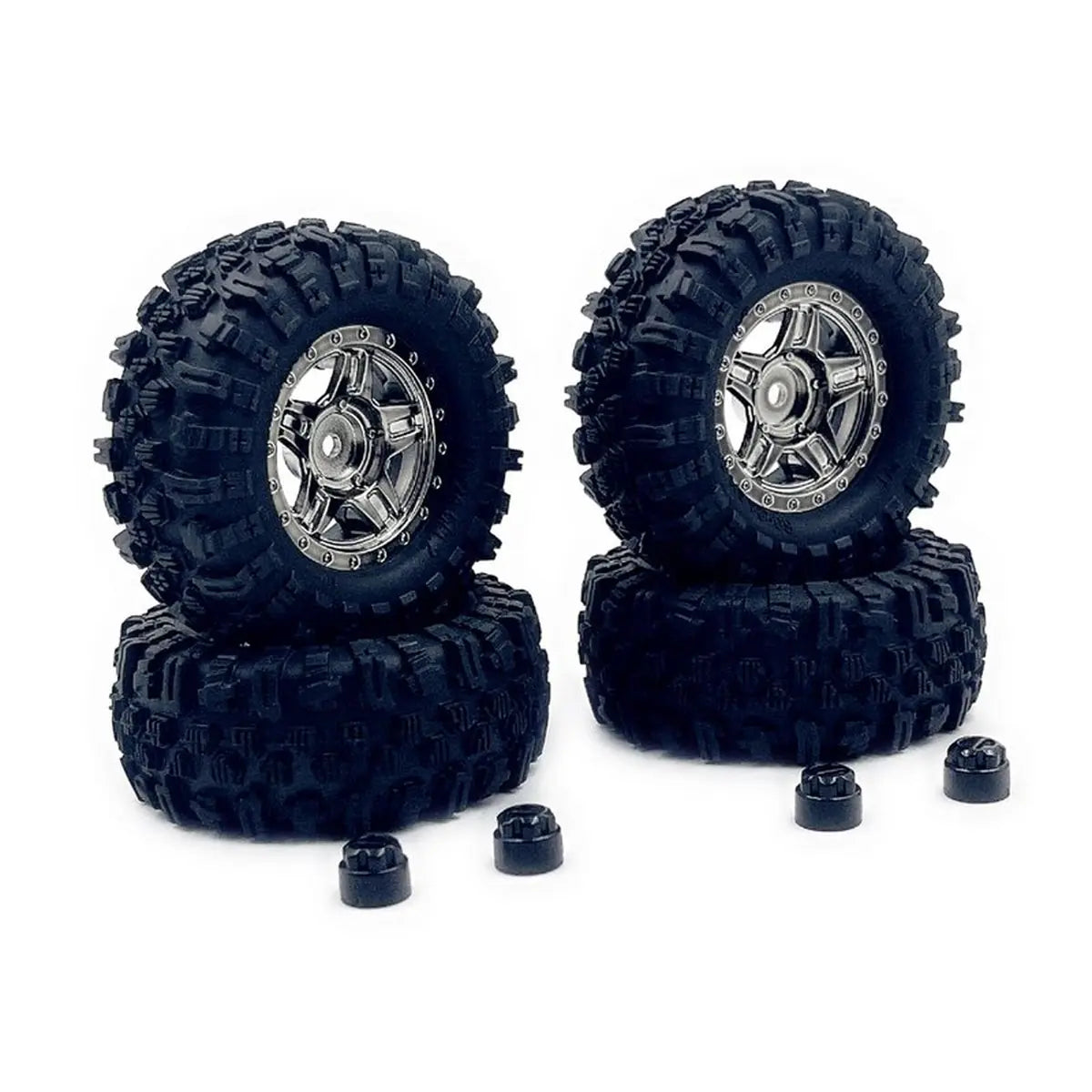 Hobby Plus 1.2inch Mudder Tire Set (60mm), (4) Black Chrome HBP240527