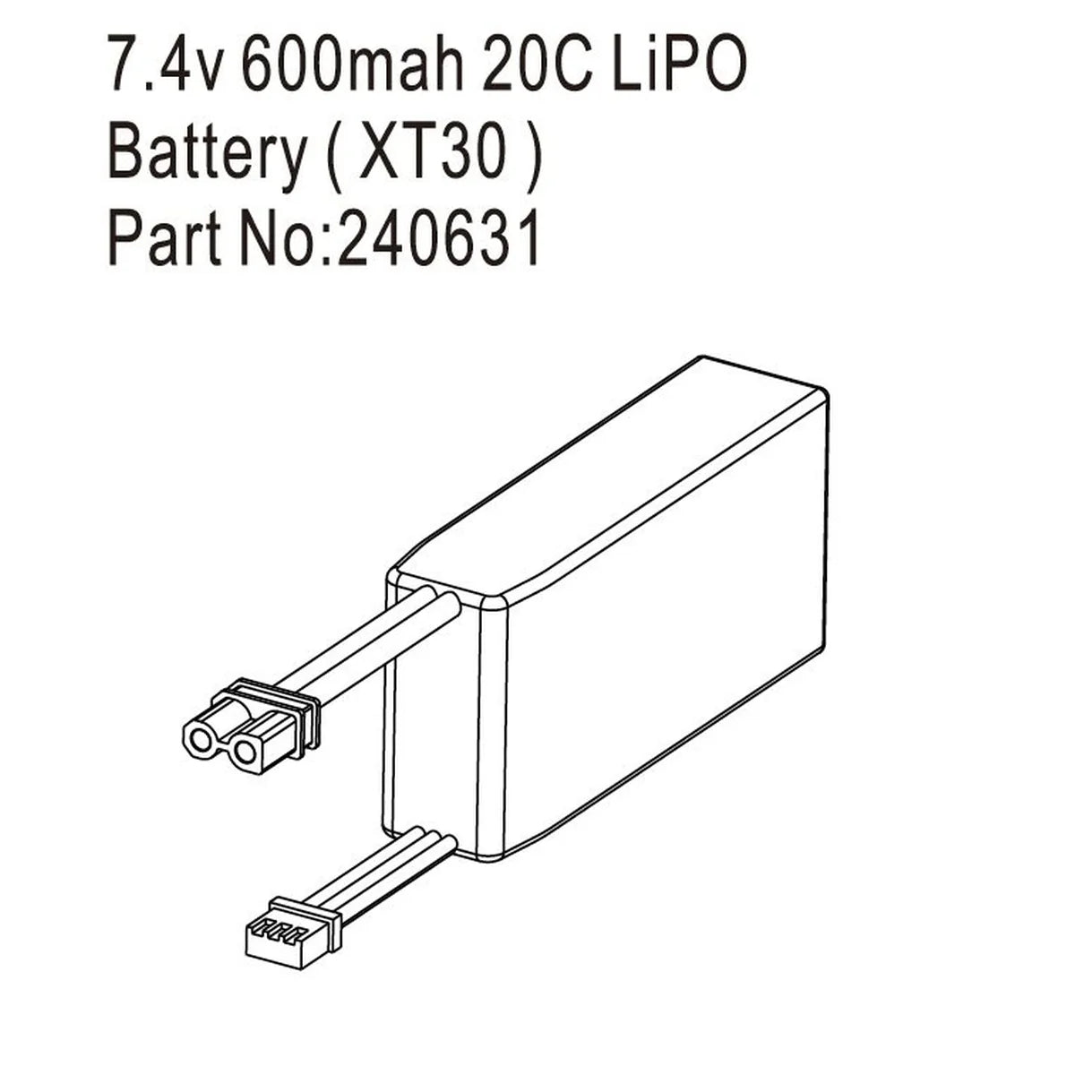 Hobby Plus 7,4V 600mAh 20C LiPo-Akku XT30 für DKR-4 Fortis HBP240631