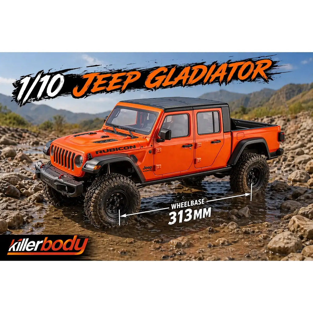 Killerbody Jeep Gladiator Hardbody-Karosserie - Orange KB48844 im Maßstab 1:10 Crawler – Seitenansicht