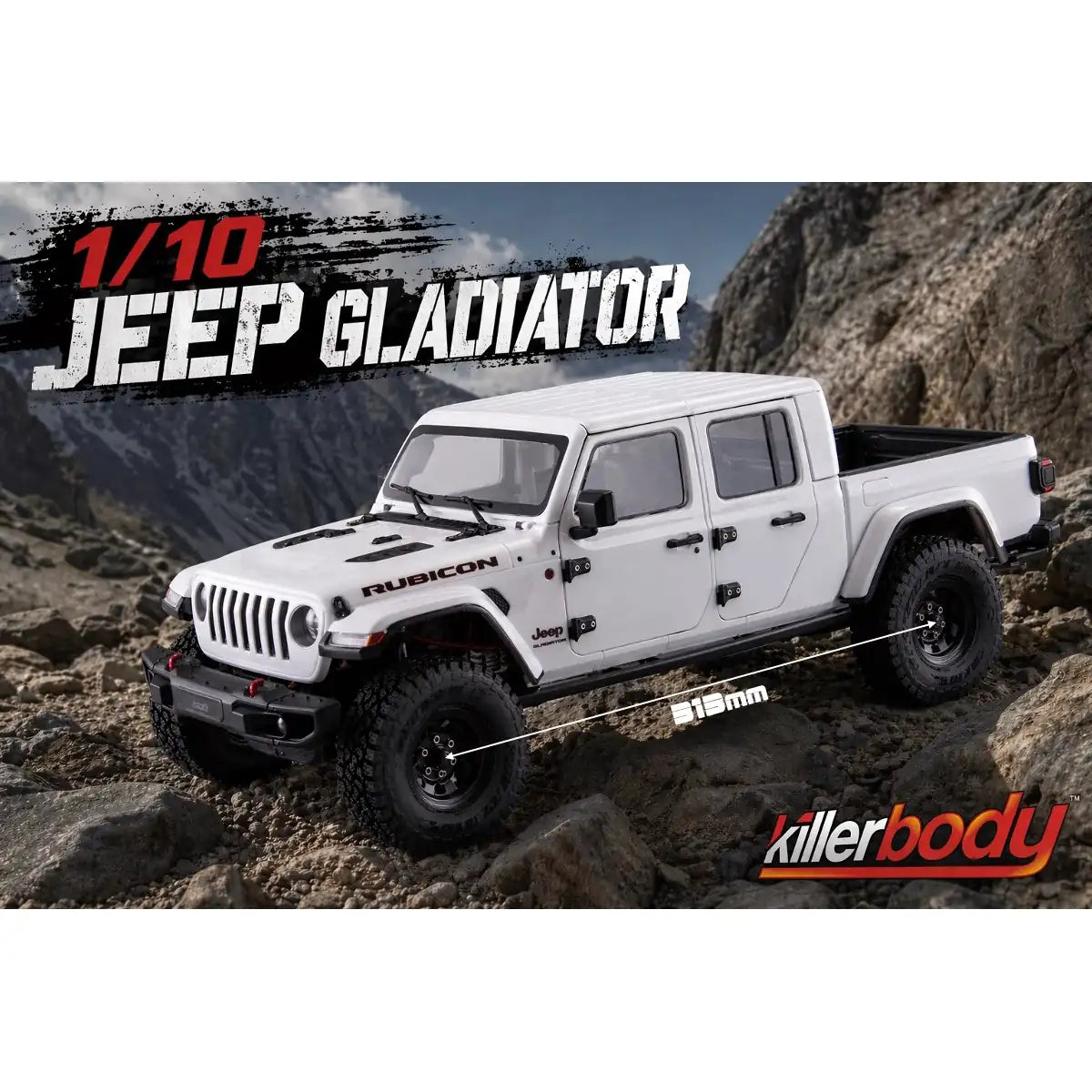 Killerbody Jeep Gladiator Hardbody-Karosserie - weiß DIY KB48765 im Maßstab 1:10 Crawler – Seitenansicht