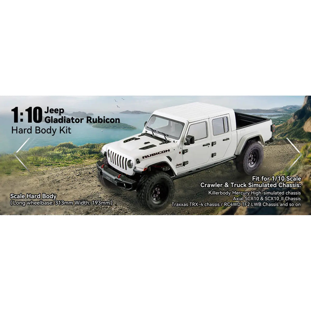 Killerbody Jeep Gladiator Hardbody-Karosserie - weiß DIY KB48765 im Maßstab 1:10 Crawler – Seitenansicht