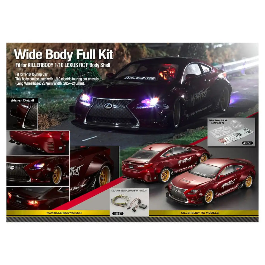 Killerbody Lexus RC F Widebody-Karosserie KB48659 im Maßstab 1:10 Touring Car & Onroad