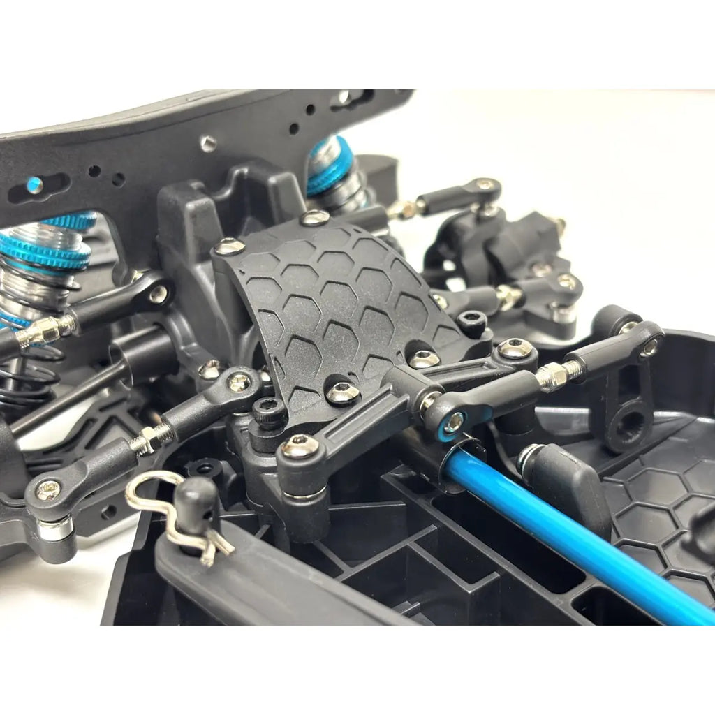 Killerbody MARS 4WD TC/Rally Chassis Bausatz KB48838 im Maßstab 1:10 Rally – Detailansicht auf Chassis, Federung und Getriebe