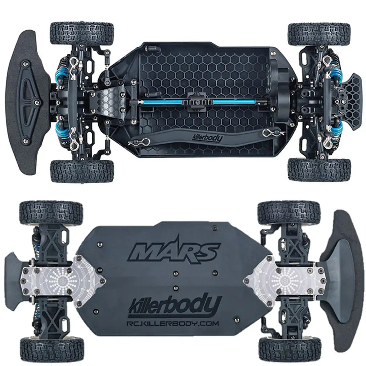 Killerbody MARS 4WD TC/Rally Chassis Bausatz KB48838 im Maßstab 1:10 Rally – Draufsicht