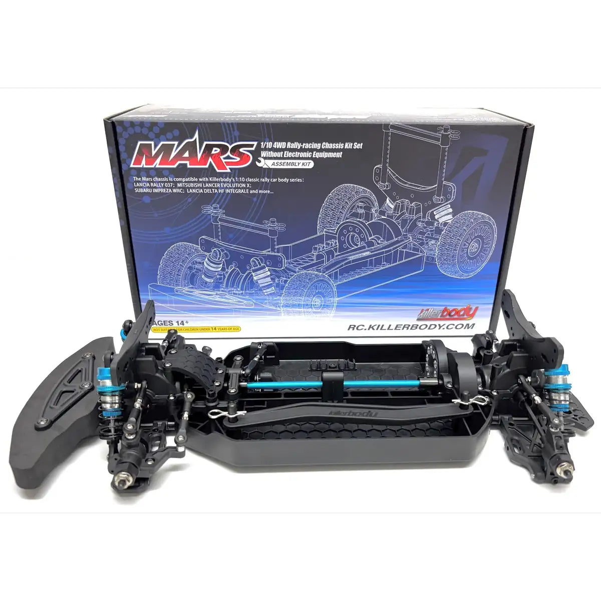 Killerbody MARS 4WD TC/Rally Chassis Bausatz KB48838 im Maßstab 1:10 Rally – Unteransicht