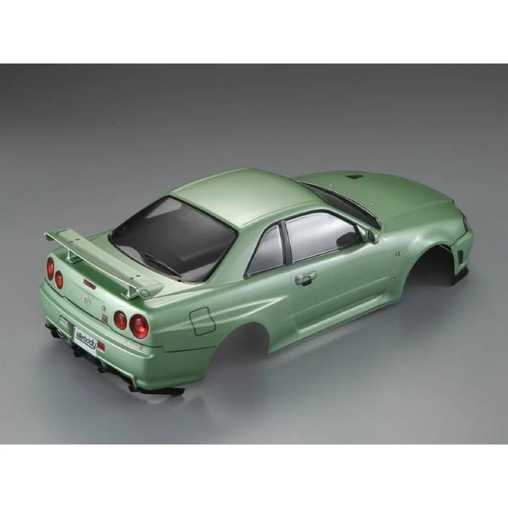 Killerbody NISSAN SKYLINE BNR34 Karosserie lackiert Champaign Grün KB48646 im Maßstab 1:10 Touring Car & Onroad – Draufsicht