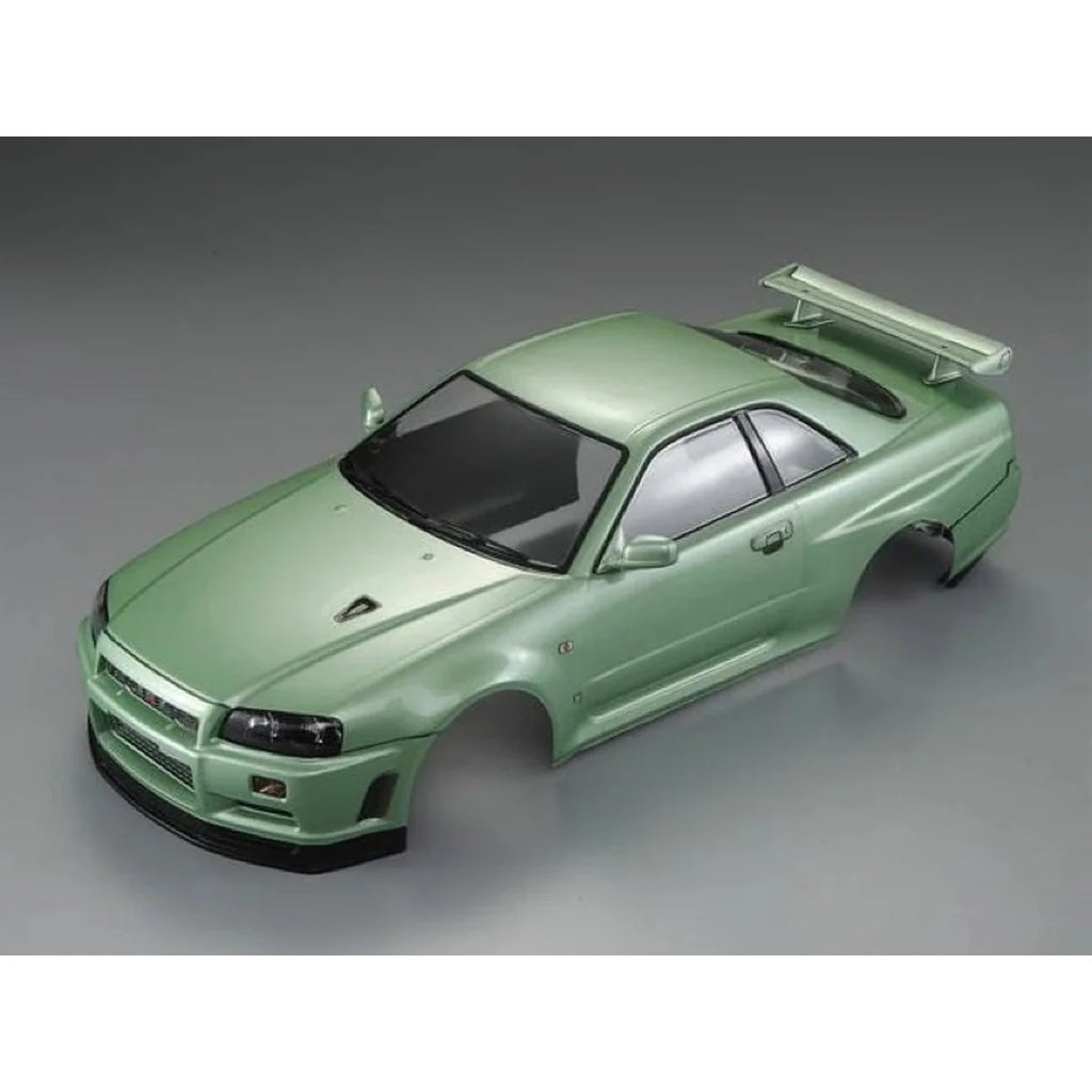 Killerbody NISSAN SKYLINE BNR34 Karosserie lackiert Champaign Grün KB48646 im Maßstab 1:10 Touring Car & Onroad – Draufsicht