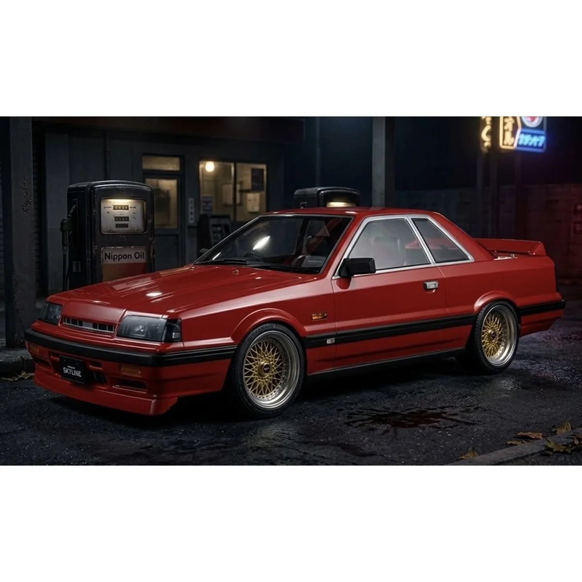 Killerbody NISSAN SKYLINE R31 Karosserie lackiert Rot KB48677 im Maßstab 1:10 Touring Car & Onroad – Seitenansicht