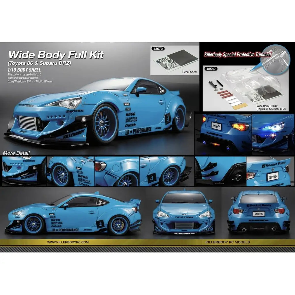 Killerbody Toyota 86 & Subaru BRZ Widebody-Karosserie KB48582 im Maßstab 1:10 Touring Car & Onroad – Lieferumfang und Zubehör
