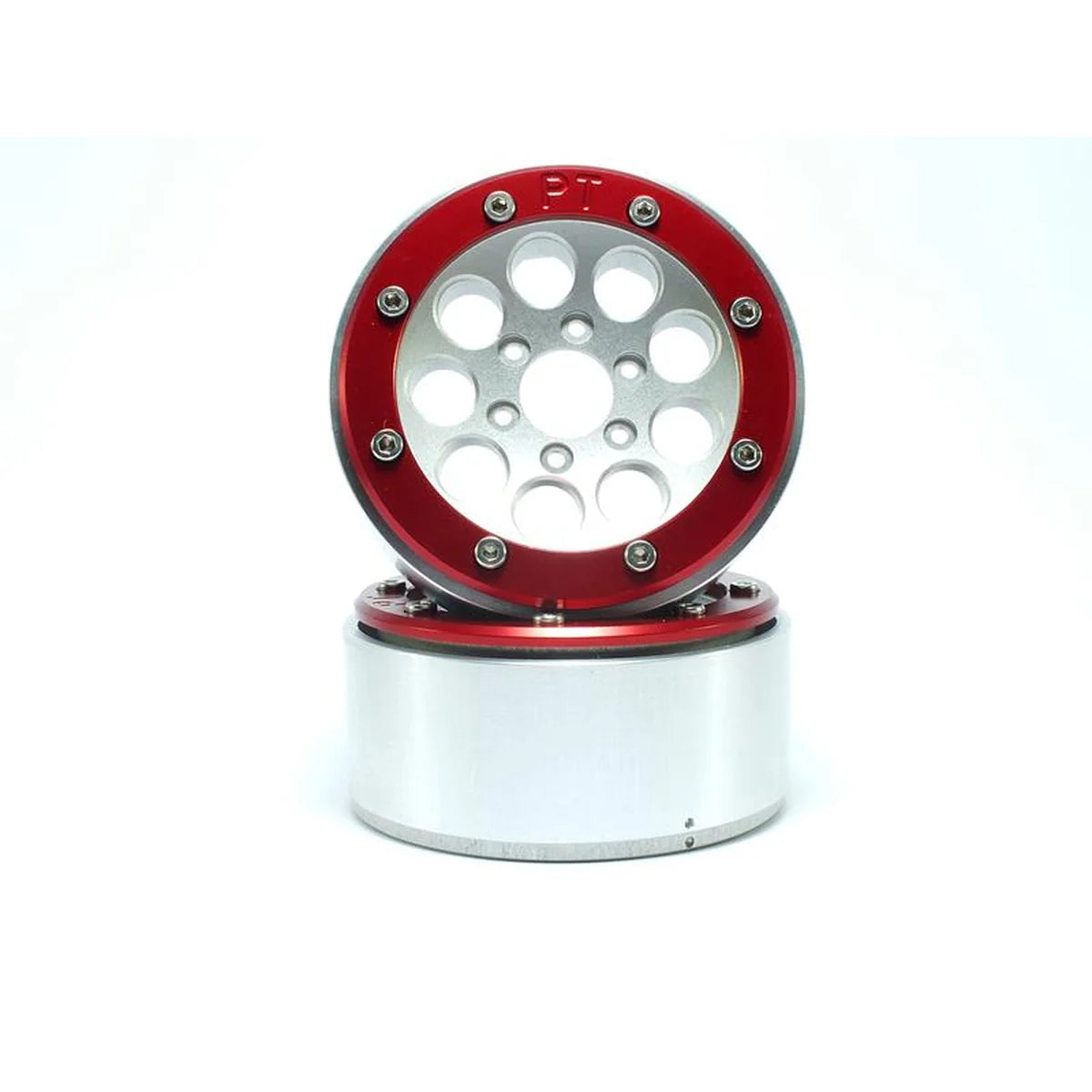Metsafil Beadlock Wheels GUN 1.9 (2) ohne Radnabe Silber/Rot MT5020SR